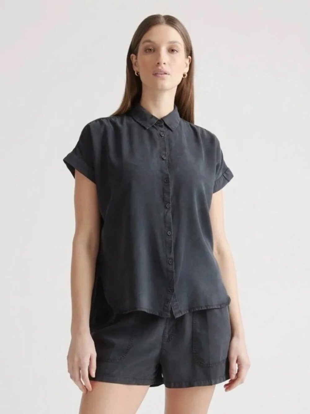Quince Black Vintage Wash Tencel Short Sleeve Camp Shirt